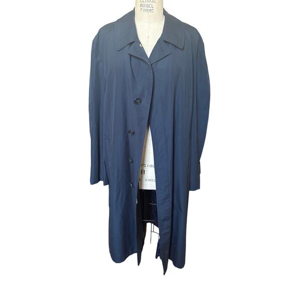 London Fog Towne Trench Coat Size 44L Navy Blue Men’s Classic Long Jacket - Picture 1 of 5